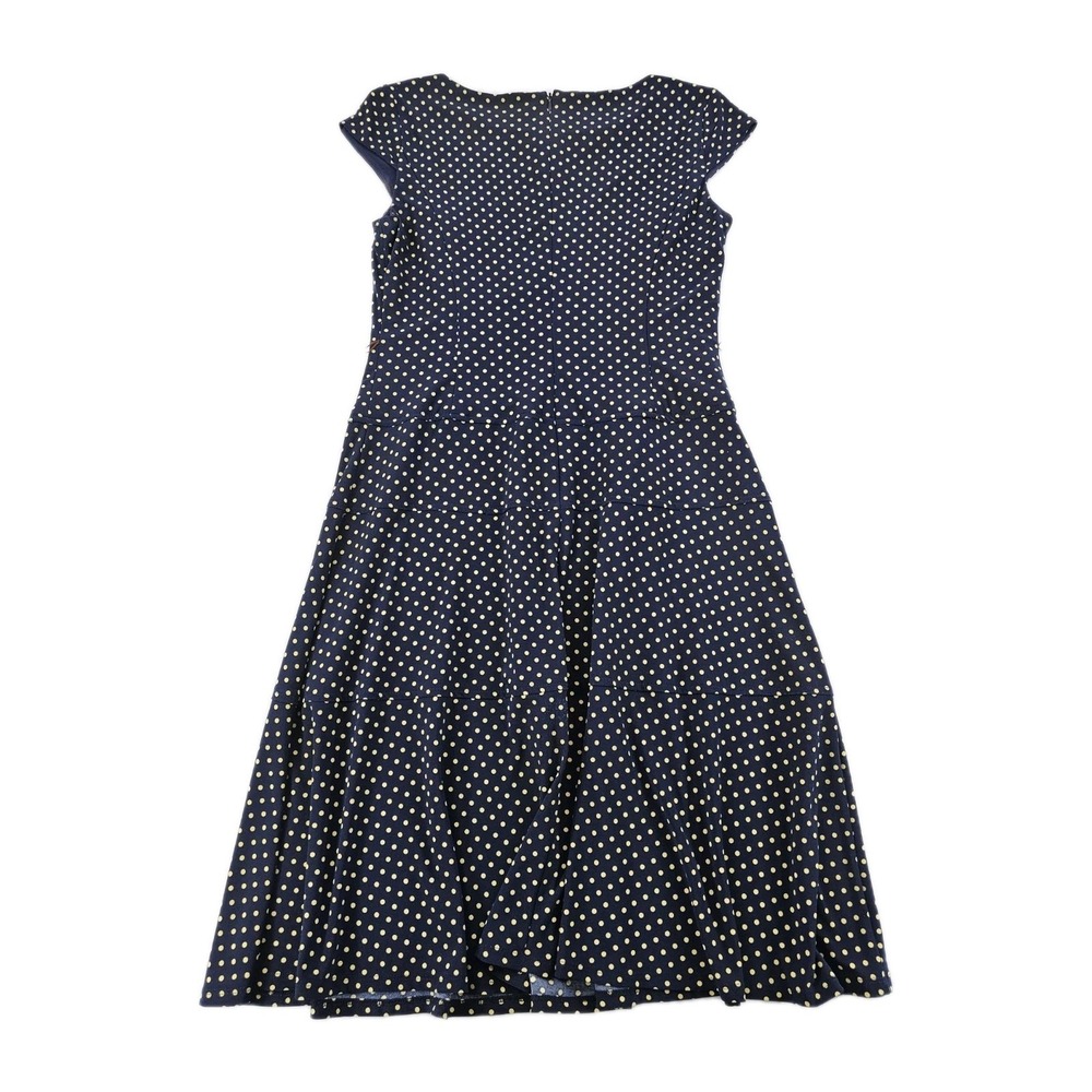 Anne Klein Cap Sleeve Blue Dress Yellow Polka Dot Fit-Flared Back Zip Jersey 4